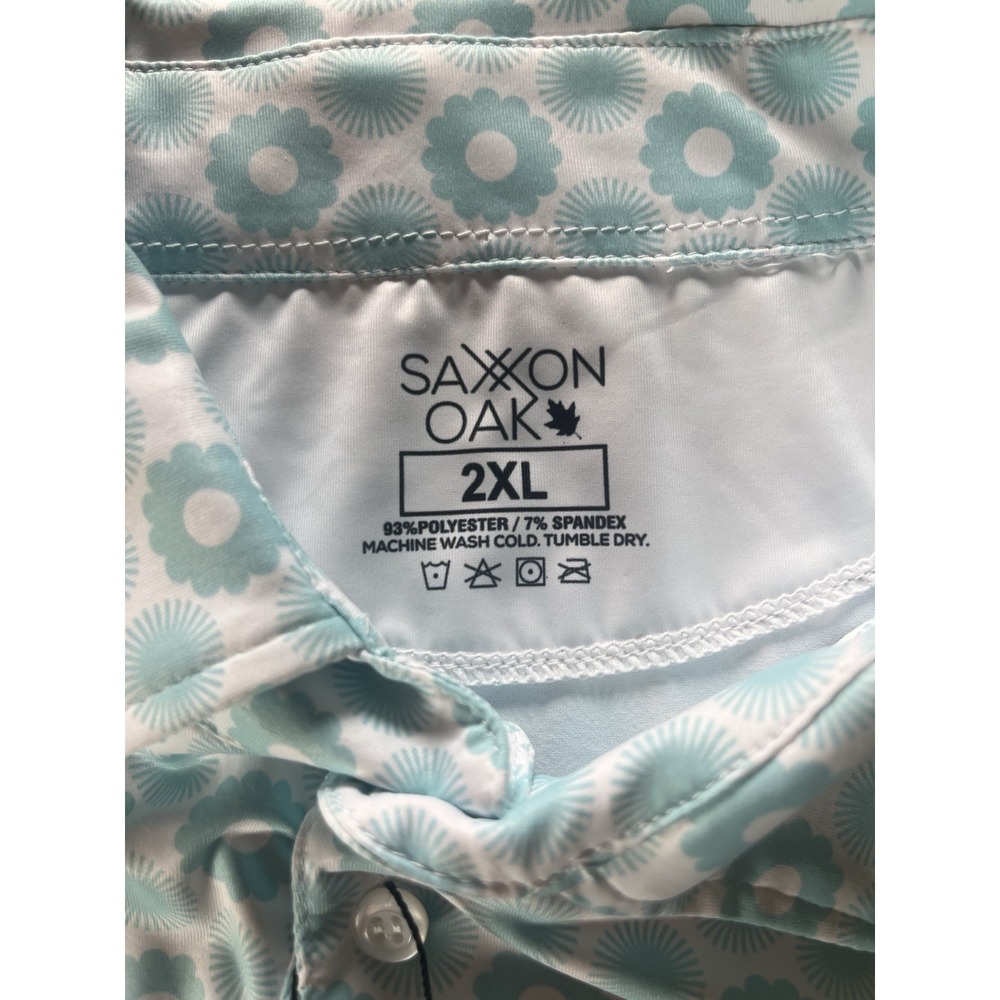NEW Saxxon Oak Teal White Floral Golf Polo Shirt Mens 2XL NWT Performance - Picture 3 of 10